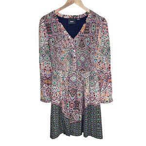 Maeve Womens Multicolor Geometric Print Tiled Amethyst Long Sleeve Dress Medium